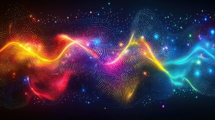 Poster - Abstract Colorful Wave of Light and Energy, vibrant digital art, glowing particles, cosmic nebula, iridescent