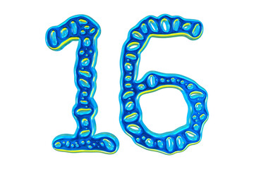 Poster - 3d Blue Number 16 For Math And Business Concept