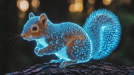 Wall Mural - abstract holographic squirrel formed by glowing particles, technology and innovation concept.