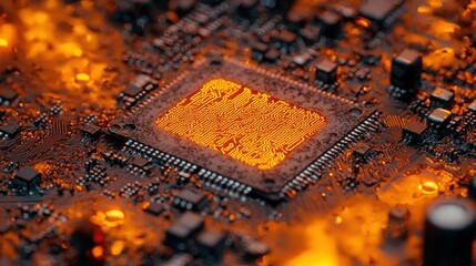 Poster - Glowing Circuit Board: A Close-Up of a Microchip