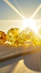 Aufkleber - A close up of a yellow diamond. The diamond is on a white background. There are several other yellow diamonds in the background