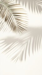 Poster - Delicate shadows of palm leaves gently dance across a light wall, creating a calming and serene ambiance in a sunlit indoor space. The interplay of light and nature is captivating