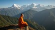 © Vyatcheslav - Monk meditating peacefully against majestic mountain backdrop