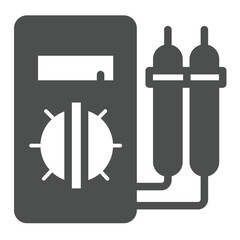 Poster - Portable multimeter with pins solid icon, electrician service concept. Vector graphics. Tester instrument sign on white background, glyph style icon for mobile or web design.