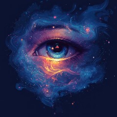 Wall Mural - Cosmic eye surrounded by swirling colors and celestial patterns in a night sky setting