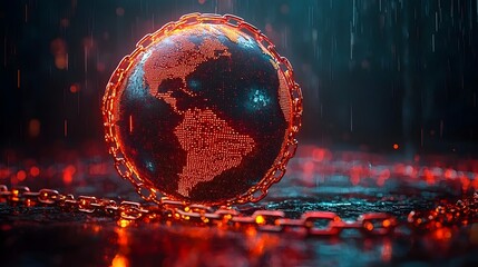 Poster - A glowing chained globe representing the burden of economic crisis