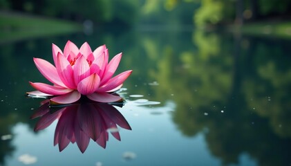 Wall Mural - intricate floral design reflected on calm lake surface, botanical, water lily