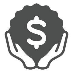 Poster - Hands with dollar sticker solid icon, exhibition concept. Vector graphics. Selling tickets, monetization sign on white background, glyph style icon for mobile or web design.
