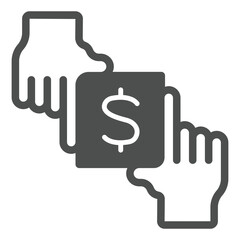 Poster - Hands with dollar frame solid icon, exhibition concept. Vector graphics. Selling art, monetization sign on white background, glyph style icon for mobile or web design.