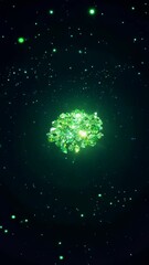 Aufkleber - A bunch of green gems are shown in the image. They are all different sizes and shapes. The gems are scattered all over the image, with some closer to the foreground and others further back