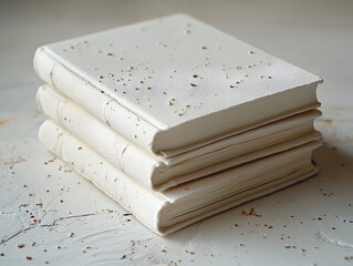 Poster - Stacked embossed books on a white background