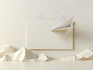 Poster - Blank white card with an embossed paper airplane in the corner