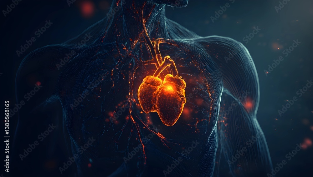 Anatomical Illustration of the Human Heart and Major Blood Vessels ...