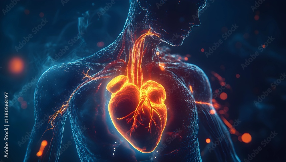 Anatomical Illustration of the Human Heart and Major Blood Vessels ...
