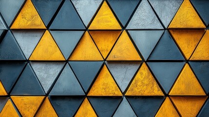 Poster - Abstract Geometric Wall Art: A Symphony of Triangles in Grey, Yellow, and Blue