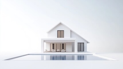 Aufkleber - Modern white house with swimming pool, minimalist design.