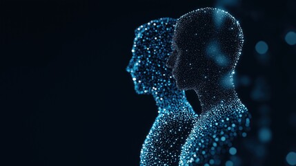 Poster - Digital Abstract Blue Human Silhouettes with Sparkling Particles in Futuristic Conceptual Art