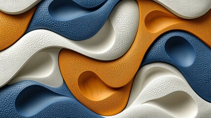 Poster - Abstract 3D Wave Pattern: Blue, Orange, and White Textured Swirls