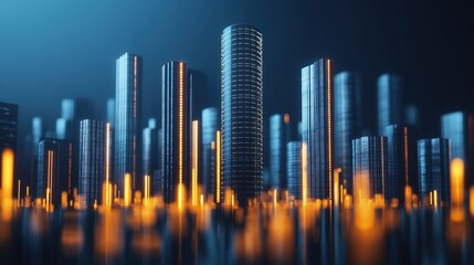 Aufkleber - Abstract Neon Network Lines Connecting Modern Cityscape with Skyscrapers and Urban Vibes in Futuristic Design