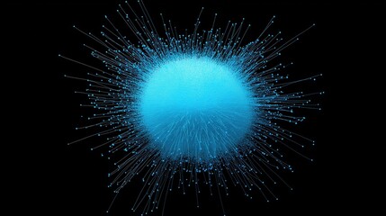 Poster - Futuristic Digital Brain Made of Blue Particles in Abstract Space with Radiating Light Effects