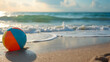 © StockPick - Beach scene featuring a colorful ball resting on the sand beside gentle ocean waves.