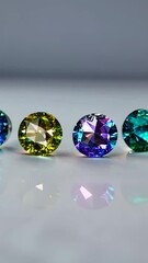 Aufkleber - Four different colored gemstones are lined up on a white surface. The stones are of different colors and sizes