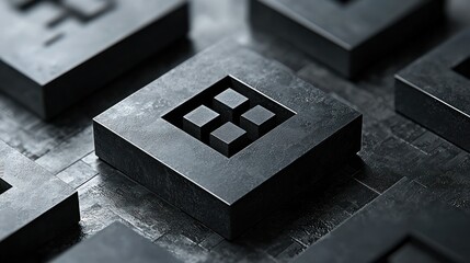Poster - Abstract Dark Cubes: A Digital Minimalist Composition