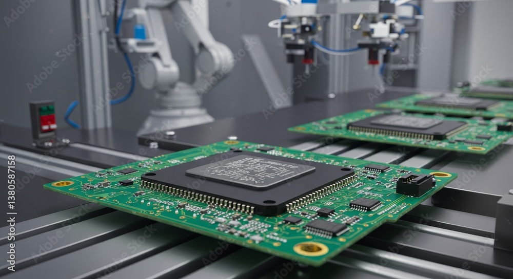 Automated Circuit Board Manufacturing Process - Close-up view of ...