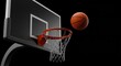 © LittleDuck - Basketball Hoop Black Background Sports Poster - A basketball arcing towards the hoop, symbolizing skill, precision, competition, victory, and teamwork