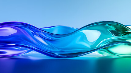 Poster - vibrant wave of colorful glass flows gracefully, showcasing shades of blue and green, creating serene and artistic atmosphere