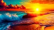 © bagus_ - Vibrant Sunset Waves Crashing on Tropical Beach.
