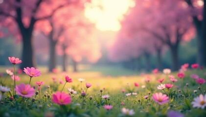 Wall Mural - abstract blurred nature scene, soft focus, pastel colors, background, element