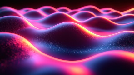 Poster - Abstract Neon Waves: A Vibrant Digital Landscape