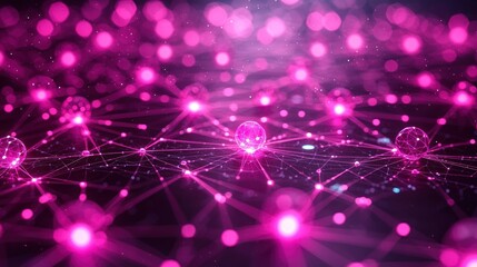 Poster - Abstract Network Connections: Pink Glowing Nodes and Lines