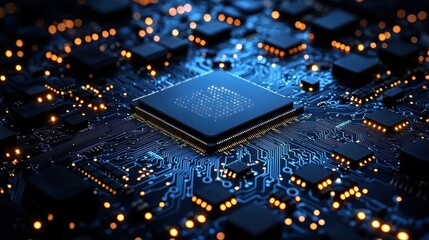 Poster - High-Tech Microchip Circuit Board:  A Close-Up View of Advanced Technology
