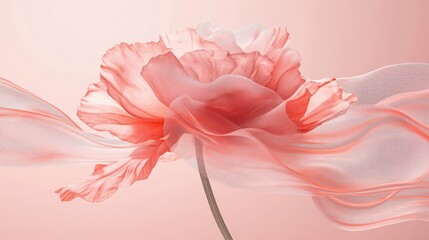 Aufkleber - Soft pink petals swirl elegantly as a gentle breeze flows through a tranquil atmosphere, highlighting nature's artistry. The pastel backdrop enhances the flower's ethereal charm