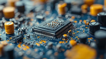 Poster - Close-up of a Circuit Board's Intricate Microchip Technology