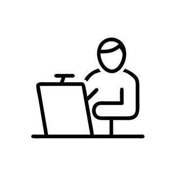Person working at a computer in a minimalist style  