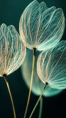 Poster - Delicate, transparent flowers with intricate veining catch soft light in a serene garden. Their ethereal beauty stands out against a calming backdrop, inviting a moment of peaceful reflection