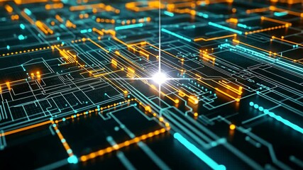 Poster - Intricate circuit board design with glowing lines and connections in a futuristic digital environment