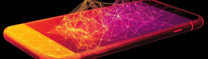 Poster - A vibrant, abstract representation of a smartphone with colorful geometric lines and shapes, symbolizing technology and connectivity.