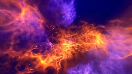 Poster - Colorful cosmic swirl of orange and purple gases in a vast galaxy during a stellar event