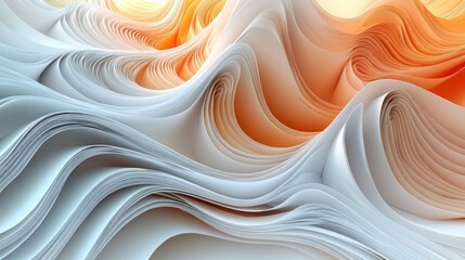 Poster - Abstract Paper Wave Landscape:  A Symphony of Curving Layers in Warm Hues