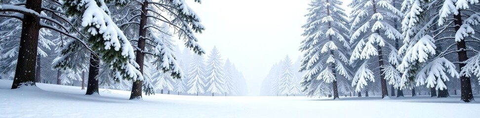 Wall Mural - Snowy forest branches isolated on white background, forest, white, tree trunk