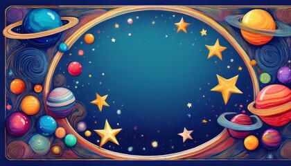 creative and beautiful border frame of bright and colorful stars and planets background, science graphic resource