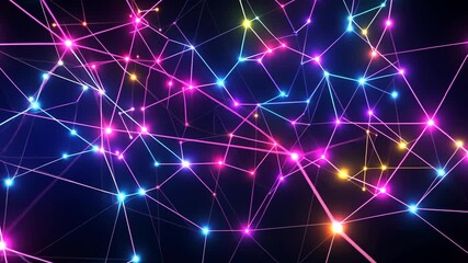Poster - Colorful abstract network of lights displaying connections in a dark setting