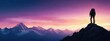 © warunthorn - Majestic Mountain Landscape at Dawn with Solo Hiker on Peak