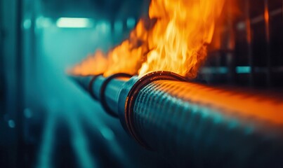 Poster - A close-up view of a burning metal pipe emitting intense orange flames and radiant heat.