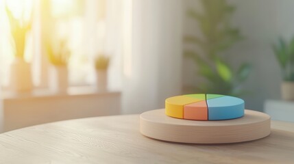 Poster - A colorful pie chart on a wooden table with soft lighting and greenery in the background, suggesting a focus on data analysis and decision-making.