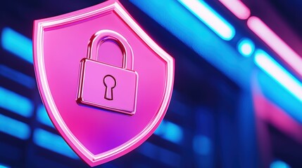Poster - A vibrant shield icon with a padlock symbolizes security in a modern digital environment.